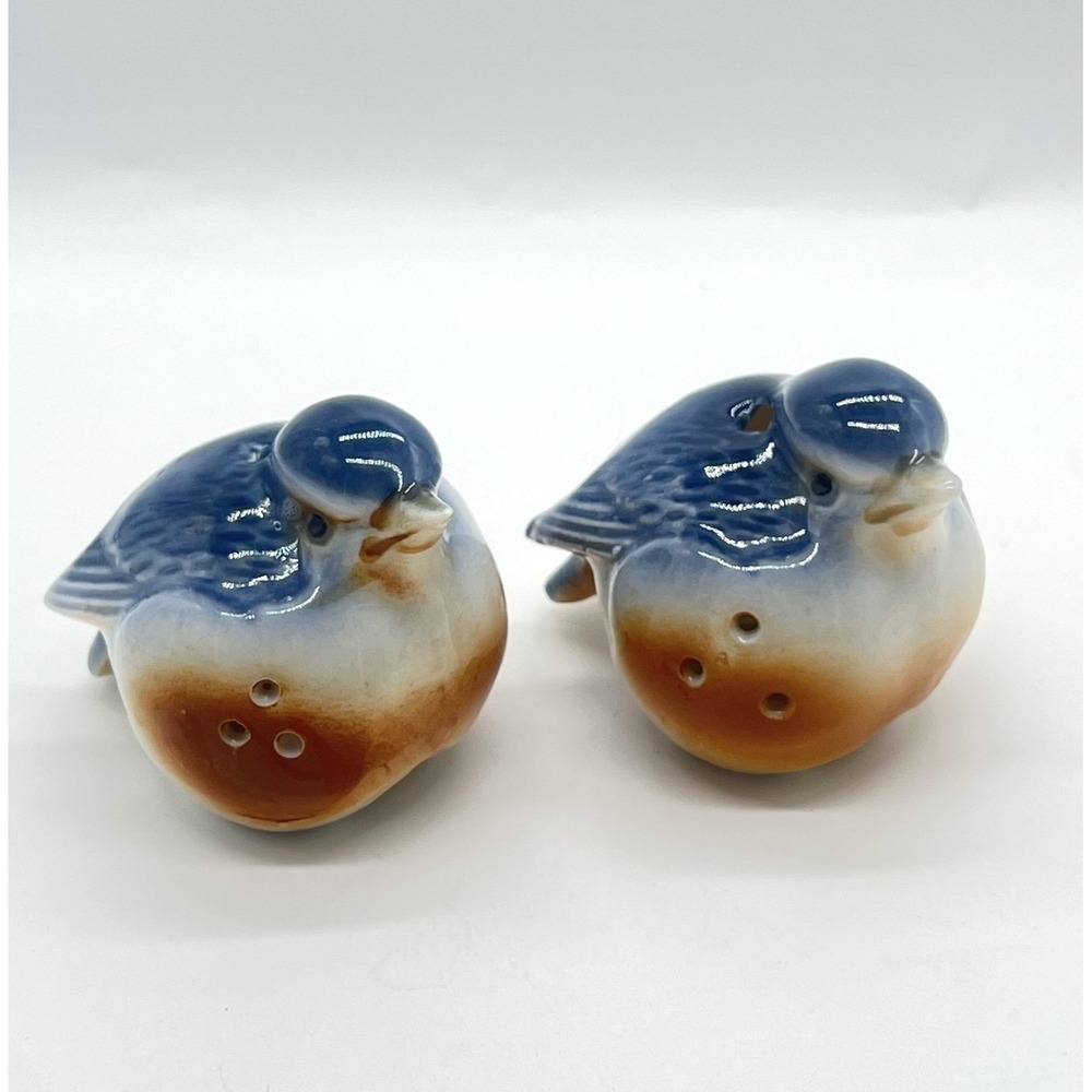 Vintage Blue Bird Robin Ceramic Potpouri Holder‎ Pomander Shaker Set Of 2